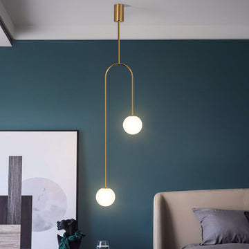 Modern Pendant Light Glass Globe 2-Light U-Shaped in Gold for Living Room and Bedroom